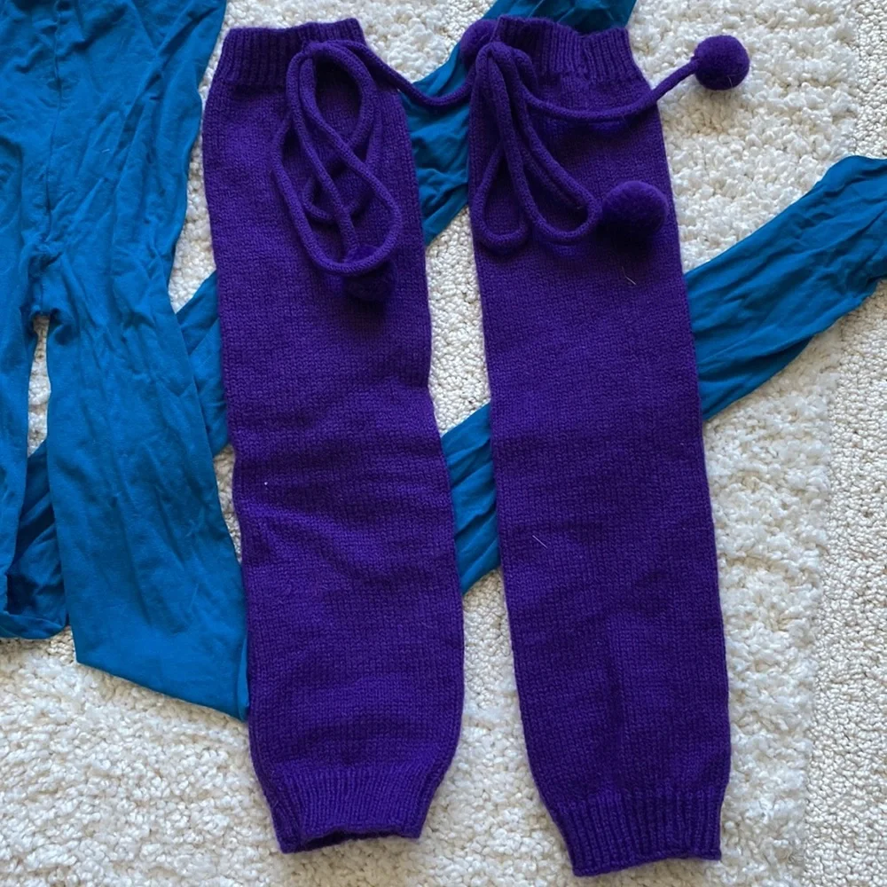 80s 1980s Costume Blue Tights Pantyhose Purple Leg Warmers Halloween